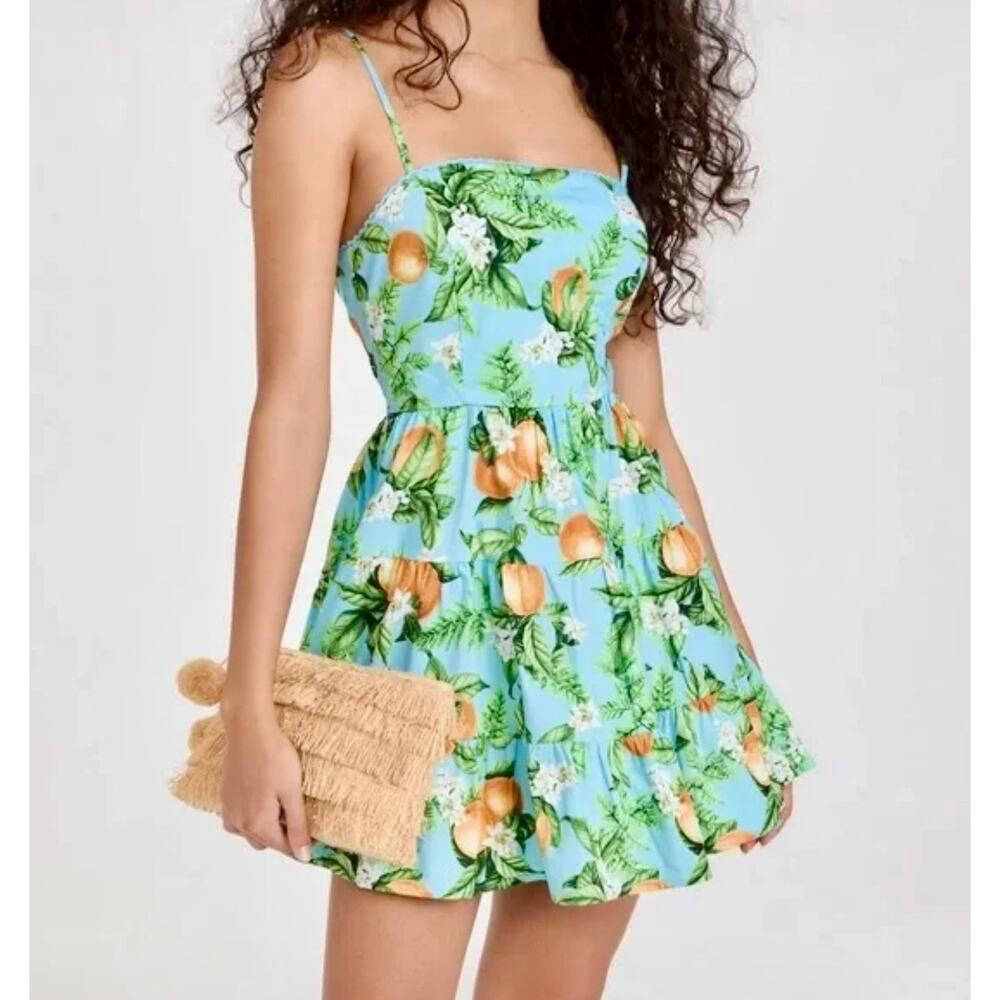 Italian lemon summer dress Blue Floral Sleeveless mini BB Dakota  L XL